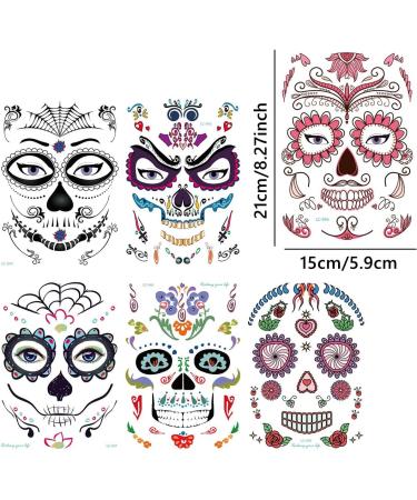2022 Day of The Dead Halloween Face Tattoo Sticker - Sugar Skull Floral Skeleton Makeup for Party Costume - Buy Online on GoSupps.com