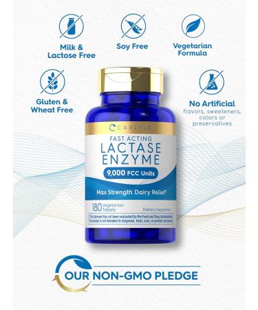 Carlyle Lactase Enzyme Tablets 9000 FCC | 180 Pills | Max Strength Dairy Relief | Fast Acting Formula | Vegetarian Non-GMO Gluten Free - Buy Online on GoSupps.com