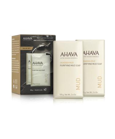 AHAVA Purifying Mud Soap Duo Set Soap-Free Bar For Body and Face Gentle Soap For Men And Women- Product Appearance May Vary Purifying Mud 3.4 Ounce (Pack of 2)