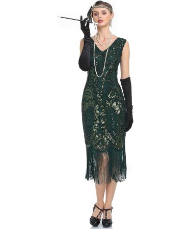 Kayamiya Women's 1920s Flapper Dress Sequin Fringed Paisley V-Neck Great Gatsby Costume Green - Medium - Buy Online on GoSupps.com
