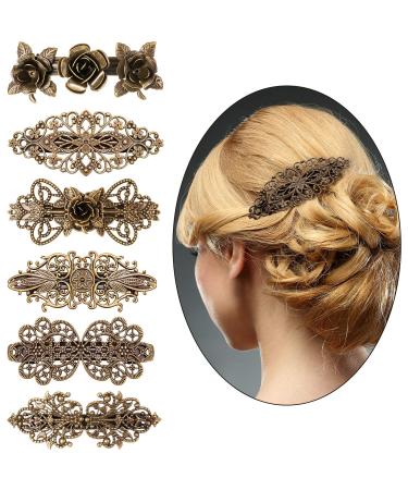 Vintage Flower Hair Barrettes Set - 6 Piece Retro French Hair Clips for Women and Girls - Buy Online on GoSupps.com
