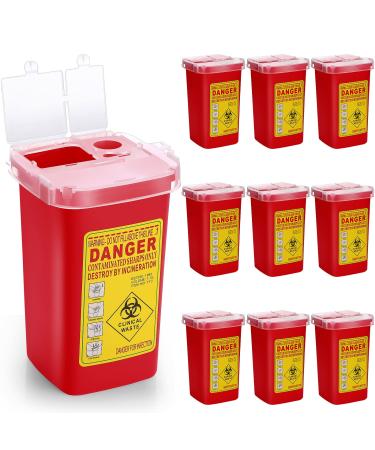 1 Quart Sharps Container Sharps Disposal Containers for Home Use Small Needle Sharps Container Flip Top Portable Container for Office Tattoo Parlors Barbershop Travel  6 x 4 x 3  Red (10 Pcs)