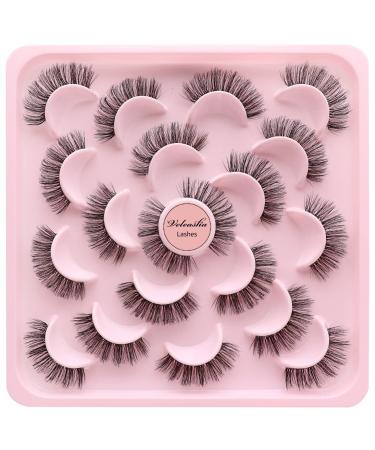 Veleasha Clear Band Eyelashes D Curl Russian Strip Lashes 3D Fluffy Individual Lashes Look False Eyelashes 10 Pairs Pack (H-D03-T) 10pairs-Clear Band D03-T