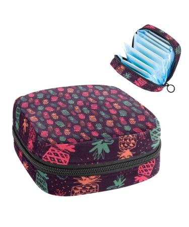 Blue Pink Coral Pineapple Pattern Sanitary Napkin Storage Bag Feminine Menstrual Cup Pouches Nursing Pad Holder Tampon Bags Portable Period Bag for Women Teen Girls 1Pcs Multi-colored 1