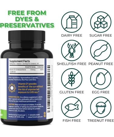 ForestLeaf Vitamin D3 5000 IU Supplement - 180 Vegetable Capsules for Bone, Teeth, and Immune Support - Buy Online on GoSupps.com