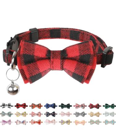 BANMODER Cat Collar Breakaway with Cute Bow Tie and Bell,Personalized Cute Plaid & Flower Patterns,1 or 2 Pack Gift for Adjustable Kitten Safety Collars Red