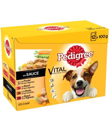 Pedigree Vital Protection - Freshness sachets for adult dogs with 4 flavors in sauce 12 meal sachets of 100g