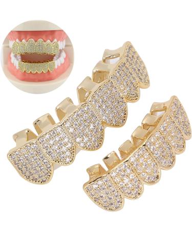 Diamond Teeth Grillz Cold Plated Copper Grills for Your Teeth Reusable Vampire Teeth for Kids Men Women Teeth Decoration for Halloween Party Hip Hop Music Concerts Birthday(gold) - Buy Online on GoSupps.com