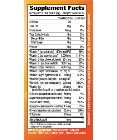 Resistance C Vitamin C Stick Packs - Immune System Support with 16 Nutrients, 7 B-Vitamins, Antioxidants, Electrolytes - Tangerine Flavor - 14 Stick Packs - Buy Online on GoSupps.com