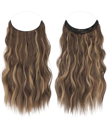 FESHFEN Invisible Wire Hair Extensions - 16 Long Wavy Synthetic Hairpieces for Women - Adjustable Size with Clips - Honey Blonde/Light Brown - Buy Online on GoSupps.com