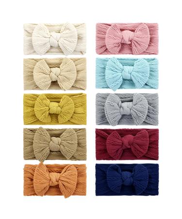 Cinaci 10 Pieces Super Soft Stretchy Wide Baby Girl Nylon Headbands with Bow Headwraps Hair Bows Bands Accessories for Baby Girls Boys Newborns Infants Toddlers