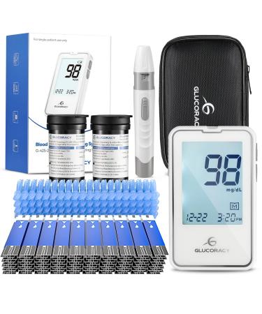Glucoracy Blood Glucose Monitor Kit with 100 Blood Sugar Test Strips & Lancets Glucometer Lancing Device Travel Case Diabetic Home Testing Kit BGM Kit
