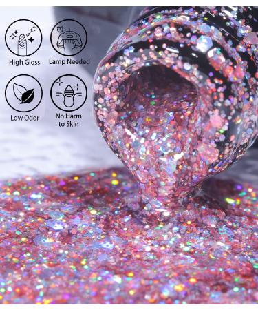 Sparkling Pink Glitter Gel Nail Polish | NAILKISS CCJ04 | Soak Off UV LED Manicure Pedicure - Buy Online on GoSupps.com