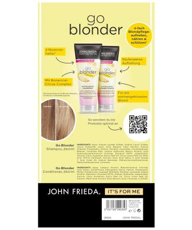 John Frieda Go Blonder Set - Shampoo & Conditioner for Blonde Hair - 250ml Each - Gradually Lightens & Brightens - Buy Online on GoSupps.com