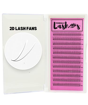 TECHNICALLYLASHES 2D Premade Lash Fans (0.10mm volume) D Curl Professional Lashes (9mm)
