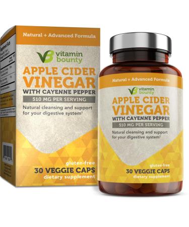 Vitamin Bounty Apple Cider Vinegar Capsules - Apple Cider Vinegar Pills with Cayenne Pepper Capsules Organic Apple Cider Vinegar with Mother ACV Capsules Digestive Support - 510mg 30 Capsules