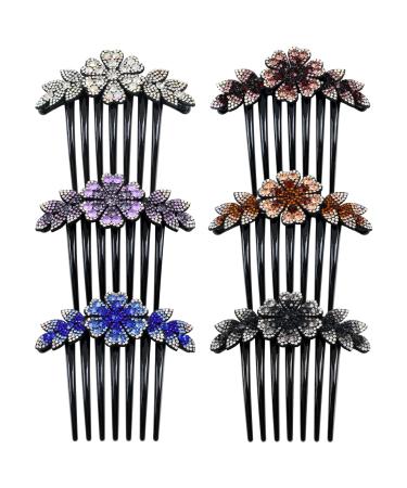 inSowni 6 Pack Luxury Sparkly Glitter Flower Leaf Rhinestone Black Plastic Hair Side Combs French Twist Slides Hairpins with Long Teeth Barrettes Bun Updo Clips Holders for Long Thick Hair Accessories for Women Girls - Buy Online on GoSupps.com