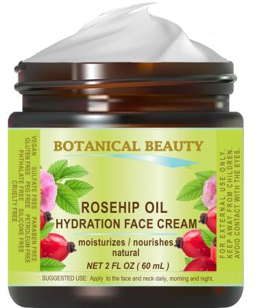 Botanical Beauty ROSEHIP OIL HYDRATION FACE CREAM. For Normal - Dry - Sensitive Skin. Moisturized and nourished 2 Fl. oz. - 60 ml.
