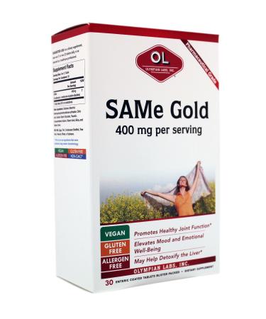 Olympian Labs Enteric Coated SAMe Gold | 400 mg | Vegan, Gluten Free, Soy Free | Mood and Joint Support 30
