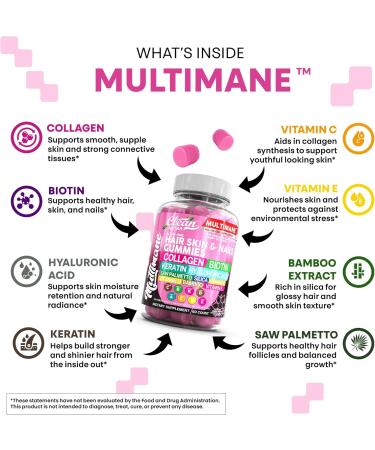 Clean Nutraceuticals Biotin Collagen Keratin Gummies | Hair Skin and Nails Vitamins for Women | Hyaluronic Acid Bamboo Vitamin A C D3 E Folate with Saw Palmetto Silica B3 B12 Vegan Gummy - Buy Online on GoSupps.com