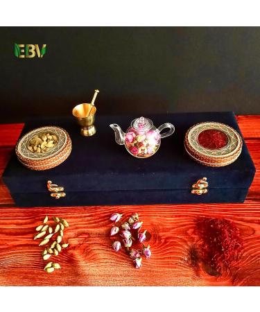 Luxurious Saffron Gift Box for Chefs: 5 Gr Grade A+ Organic Super Negin Coupe Saffron Threads Green Cardamom Rose Bud Tea Dried Saffron Teapot Small Brass Mortar and Pestle (Black Leather Box) - Buy Online on GoSupps.com