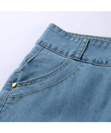 Sanahy Women's High Waist Denim A-Line Skirt - Light Blue | Knee Length Fishtail Design - Buy Online on GoSupps.com