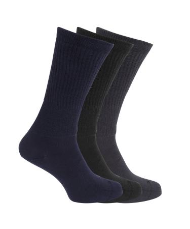 Mens Extra Wide Comfort Fit Wide Feet Diabetic Socks (3 Pairs) US 7-12 Navy/ Black