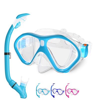 Tongtai Snorkeling Gear for Kids with Snorkel Mask Set:Kids Diving Mask&Dry Snorkles Set|Swim Snorkeling Set for Boys Girls Teen Adult Light Blue