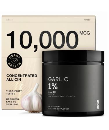 Garlic Capsules with 10,000mcg Allicin - Odorless - 50:1 Extract for Maximum Potency - Third-Party Lab Tested - 60 Vegetarian Capsules 60 Count (Pack of 1)
