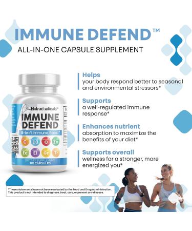Immune Defense Support Supplement 8 in 1 w/ Zinc 50mg Quercetin Vit C 1000mg Vitamin D3 5000 IU Elderberry Turmeric Curcumin Ginger Echinacea - Immunity System Booster Adults Vegan - 60Ct (2) - Buy Online on GoSupps.com