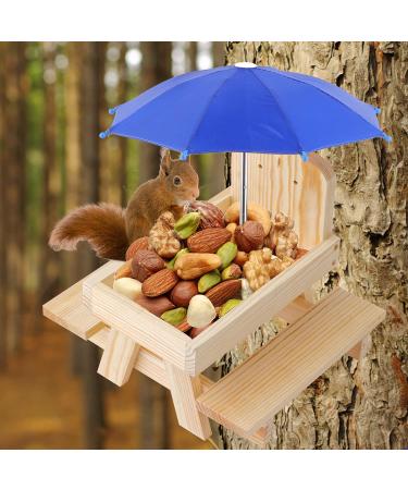 Creechwa Wooden Squirrel Feeder Picnic Table with Umbrella and Corn Cob Holder - Outdoor Bird Feeding Station for Garden Trees and Forest House - Buy Online on GoSupps.com