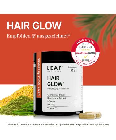 Leaf Hair Glow Capsules - Vegan Nutritional Supplement with D-Biotin Barley Grass & Deer Seeds | 90 Pieces for 45 Days | Sustainable Glass Packaging | Made in Germany - Buy Online on GoSupps.com