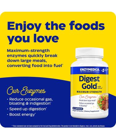 Enzymedica Digest Gold + ATPro Maximum Strength Enzyme Formula Prevents Bloating and Gas 14 Key Enzymes Including Amylase Protease Lipase and Lactase 21 Capsules (FFP) - Buy Online on GoSupps.com
