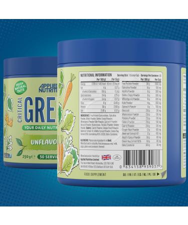Applied Nutrition Critical Greens - Super Greens Powder for Immune Support | Vegan Superfood Nutrients | Unflavored 250g - 50 Servings - Buy Online on GoSupps.com