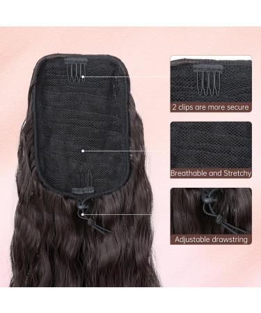32 Inch Drawstring Ponytail Extension - Long Curly Wavy Synthetic Hairpiece for Women - Natural Brown - Buy Online on GoSupps.com