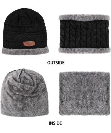 Kids Winter Knit Beanie Hat and Scarf Set with Fleece Lining - Black - One Size - Buy Online on GoSupps.com