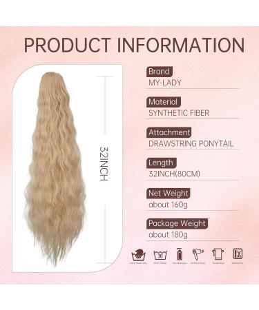 Ponytail Extension 32 Inch Drawstring Hairpiece for Women - Long Curly Corn Wavy Synthetic Ponytail with Brown mix Golden Blonde Highlights - Perfect for Daily Use & Parties - Buy Online on GoSupps.com