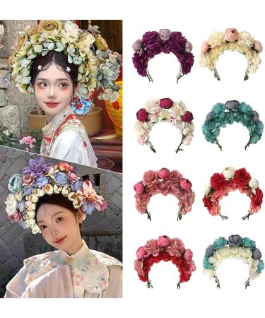 amangul Bride Garlands Party Wedding Flower Headband Beach Headwear Hairband Girl Hair Accessory Women Head Hoop(White Powder Double) - Buy Online on GoSupps.com