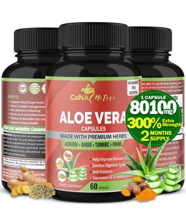 Organic Aloe Vera Extract Capsules Equivalent to 80100MG & Turmeric, Ginger, Fennel| Support Immune, Digestion| Natural Anti-Inflammatory, Antioxidants| Multi Nutrients, Vitamins, Minerals Supplement
