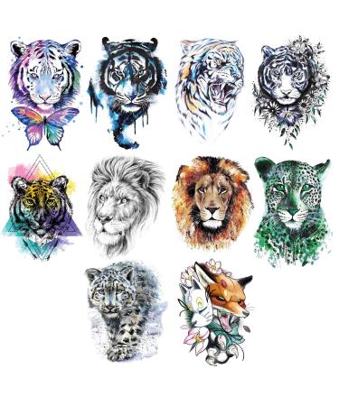 Ooopsiun 10 Sheets Large Tiger Temporary Tattoos For Men Kids  Cool Waterproof Body Fake Lion Tattoo Sticker for Men Women 3D Animals Large Arm Tattoos
