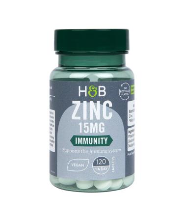 Holland & Barrett Zinc 15mg - Supports The Immune System - 120 Tablets Unflavoured 120 Count (Pack of 1)