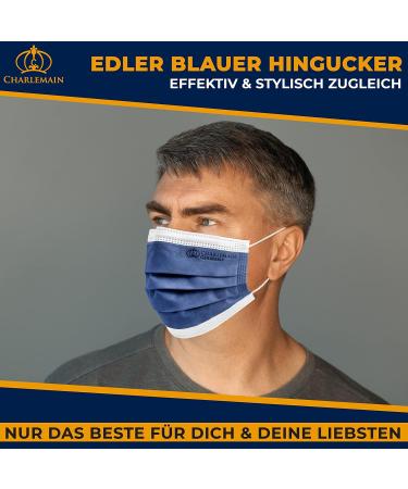Charlemain 50x Medical Face Masks - EN 14683 Type IIR BFE 99.9% 3-Layer Latex-Free Navy Blue Made in Germany - One-Way Mouth-Nose Protection - Buy Online on GoSupps.com