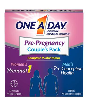One A Day Men's & Women's Pre-Pregnancy Multivitamin including Vitamins A Vitamin C Vitamin D B6 B12 Folic Acid & more 30+30 Count Supplement for Before During and Postnatal - Buy Online on GoSupps.com
