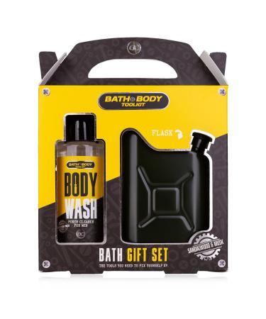 Accentra Bath + Body Toolkit Gift Set for Men with Flachmann in a canister-shaped- care set for men with 100ml bathing & shower gel in a cool design gift set with Flachmann