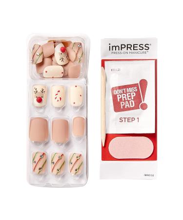 KISS imPRESS Limited Edition Holiday Santa Buddies Press-On Manicure | Short Square Nails with PureFit Technology | Includes Prep Pad, File, Cuticle Stick & 30 Fake Nails - Buy Online on GoSupps.com