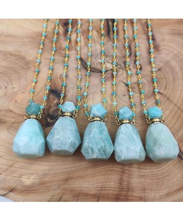 Ubrand Gemstone Perfume Bottle Pendant | Essential Oil Diffuser Necklace | Natural Crystal Agate Jewelry | Amazonite G Rosary Beads - Buy Online on GoSupps.com