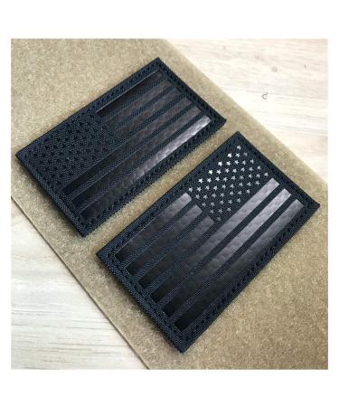 2x3.5" Infrared IR US USA American Flag Patch Tactical Vest Patch Hook-Fastener Backing(1 Left + 1 Right) (Black)