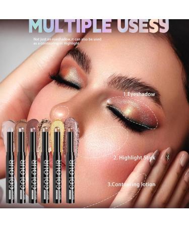  Niesel Creamy Eyeshadow Stick Gradient Effect Makeup Pen for Luminous Eye Lightweight Water-Resistant Stick 6 Colors Glitter for Travel Evening Makeup Daily Party - Buy Online on GoSupps.com