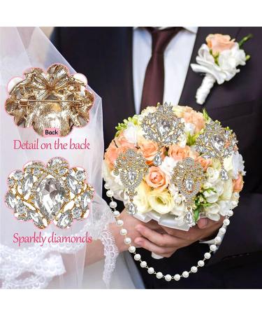 Yhsheen Rhinestone Crystal Brooch Pins Wedding Bouquet Set Gold - 4pcs - Buy Online on GoSupps.com