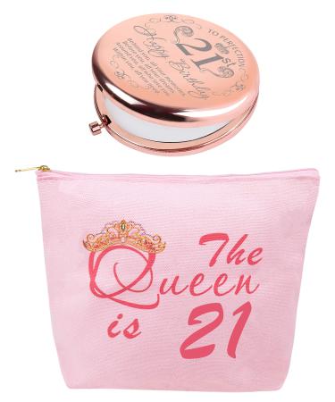 21 Birthday 21st Birthday Gifts for Her 21st Birthday Gifts for Women Finally 21 21st Birthday Girl Gift for 21 Year Old Female Finally 21 Birthday Decorations 21st Birthday Mirror 21 Birthday Bag Rose Gold  Pink